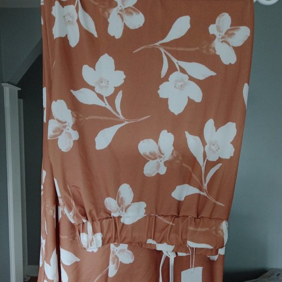 FLORAL MAXI SKIRT, TAN & WHITE - Picture 1 of 2